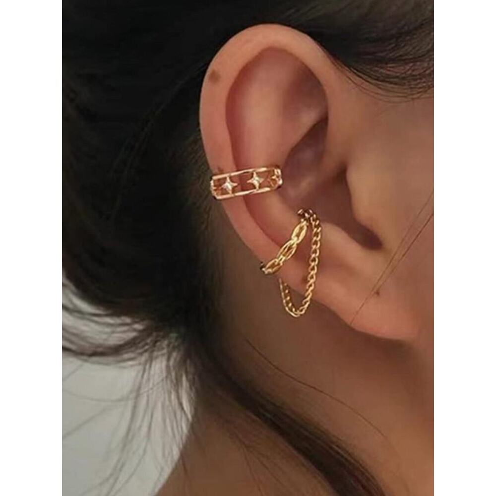 Gold Ear Cuff Earrings Dyana Non Piercing 14K Gold Plated/Silver Cuff Clip